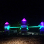 Pagoda entrance lit up at night