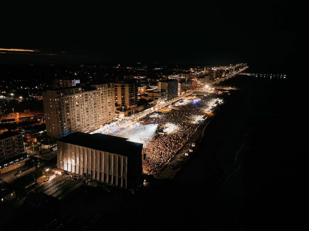 Stage at night from the rear view. 